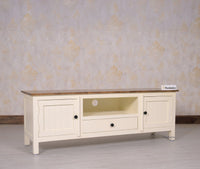 Spain Solid Mango Wood Tv cabinet - Two Doors and One Drawer - Tv Cabinet - Furniselan - Frosty-White
