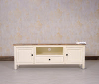 Spain Solid Mango Wood Tv cabinet - Two Doors and One Drawer - Tv Cabinet - Furniselan - Frosty-White
