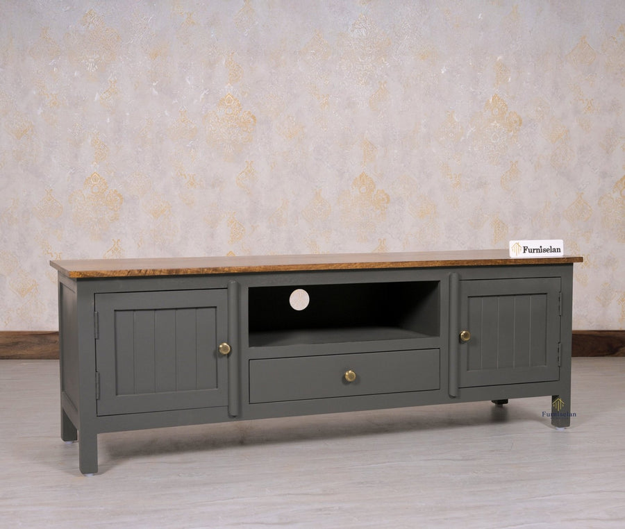 Spain Solid Mango Wood Tv cabinet - Two Doors and One Drawer - Tv Cabinet - Furniselan - Slate-Grey