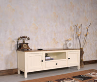 Spain Solid Mango Wood Tv cabinet - Two Doors and One Drawer - Tv Cabinet - Furniselan - Frosty-White