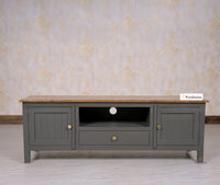 Spain Solid Mango Wood Tv cabinet - Two Doors and One Drawer - Tv Cabinet - Furniselan - Slate-Grey
