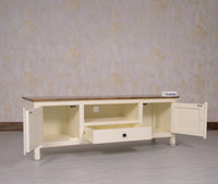 Spain Solid Mango Wood Tv cabinet - Two Doors and One Drawer - Tv Cabinet - Furniselan - Frosty-White