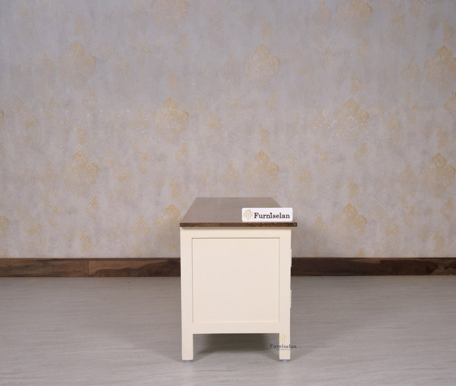 Spain Solid Mango Wood Tv cabinet - Two Doors and One Drawer - Tv Cabinet - Furniselan - Frosty-White