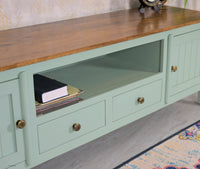 Spain Solid Mango Wood Tv cabinet - Two Doors and two Drawers - Tv Cabinet - Furniselan - Silt-Green