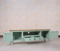 Spain Solid Mango Wood Tv cabinet - Two Doors and two Drawers - Tv Cabinet - Furniselan - Silt-Green