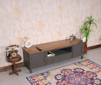Spain Solid Mango Wood Tv cabinet - Two Doors and two Drawers - Tv Cabinet - Furniselan - Slate-Grey