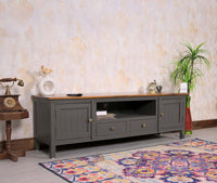 Spain Solid Mango Wood Tv cabinet - Two Doors and two Drawers - Tv Cabinet - Furniselan - Slate-Grey