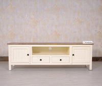 Spain Solid Mango Wood Tv cabinet - Two Doors and two Drawers - Tv Cabinet  Furniselan  - Frosty-White