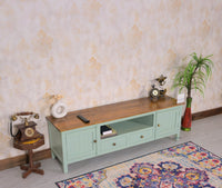 Spain Solid Mango Wood Tv cabinet - Two Doors and two Drawers - Tv Cabinet - Furniselan - Silt-Green