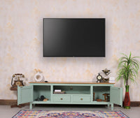 Spain Solid Mango Wood Tv cabinet - Two Doors and two Drawers - Tv Cabinet - Furniselan - Silt-Green