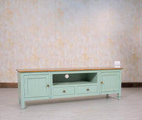 Spain Solid Mango Wood Tv cabinet - Two Doors and two Drawers - Tv Cabinet - Furniselan - Silt-Green