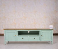 Spain Solid Mango Wood Tv cabinet - Two Doors and two Drawers - Tv Cabinet - Furniselan - Silt-Green