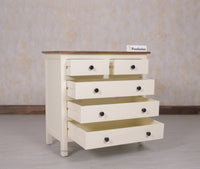 Spain Solid Mango Wood Wide Chest of Drawer - Five Drawers - Chest of Drawer - Furniselan - Frosty-White