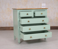 Spain Solid Mango Wood Wide Chest of Drawer - Five Drawers - Chest of Drawer - Furniselan - Silt-Green