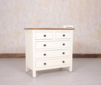 Spain Solid Mango Wood Wide Chest of Drawer - Five Drawers - Chest of Drawer - Furniselan - Frosty-White