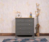 Spain Solid Mango Wood Wide Chest of Drawer - Five Drawers - Chest of Drawer - Furniselan - Slate-Grey
