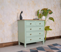 Spain Solid Mango Wood Wide Chest of Drawer - Five Drawers - Chest of Drawer - Furniselan - Silt-Green