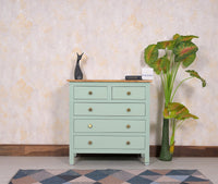Spain Solid Mango Wood Wide Chest of Drawer - Five Drawers - Chest of Drawer - Furniselan - Silt-Green