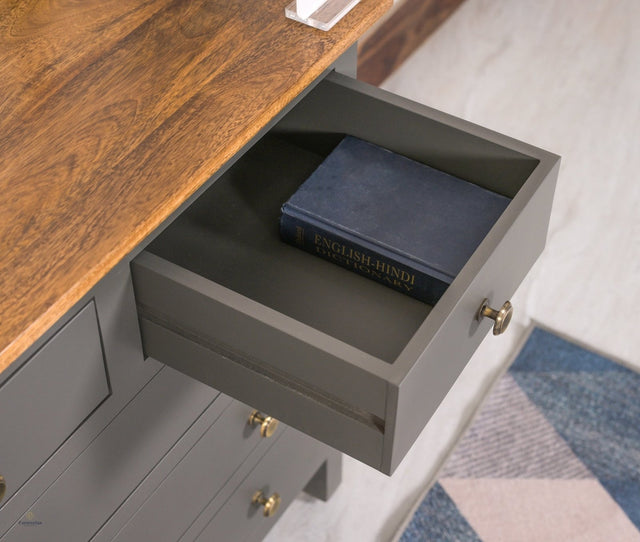 Spain Solid Mango Wood Wide Chest of Drawer - Five Drawers - Chest of Drawer - Furniselan - Slate-Grey