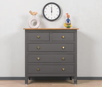 Spain Solid Mango Wood Wide Chest of Drawer - Five Drawers - Chest of Drawer - Furniselan - Slate-Grey
