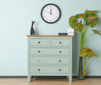 Spain Solid Mango Wood Wide Chest of Drawer - Five Drawers - Chest of Drawer - Furniselan - Silt-Green