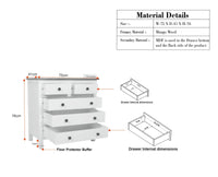 Spain Solid Mango Wood Wide Chest of Drawer - Five Drawers - Chest of Drawer - Furniselan