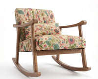 Elias Rubber Wood Rocking Chair with Cotton Fabric - Cream / Multicolor Floral Print