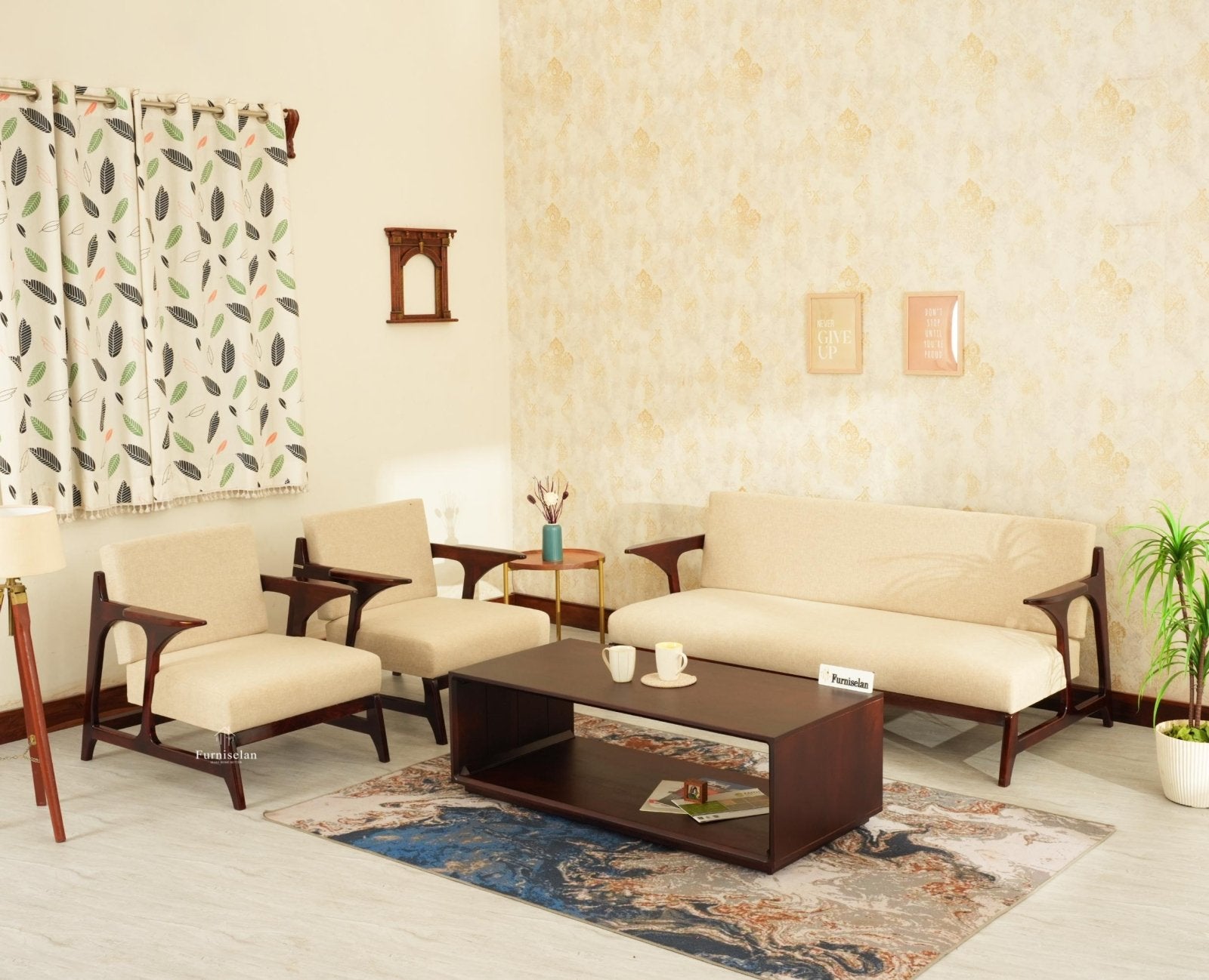 Switzerland Sheesham Wood Five Seater Sofa Set 3+1+1 Grey Finish