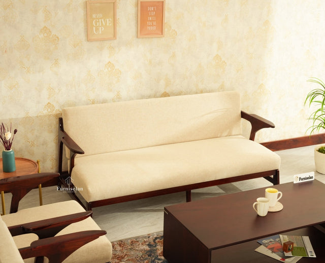 Switzerland Sheesham Wood Five Seater Sofa Set 3+1+1 Grey Finish