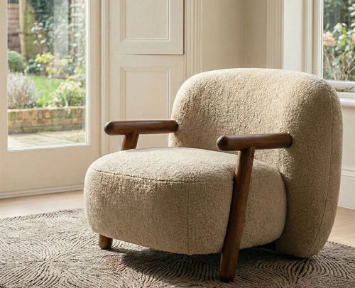 Tampa Cotton Chair with Wood Furniselan Beige-Grey