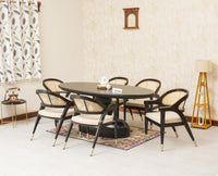 Telford Wooden Oval Dining Table Six Seater with Six Chairs Furniselan Black Finish