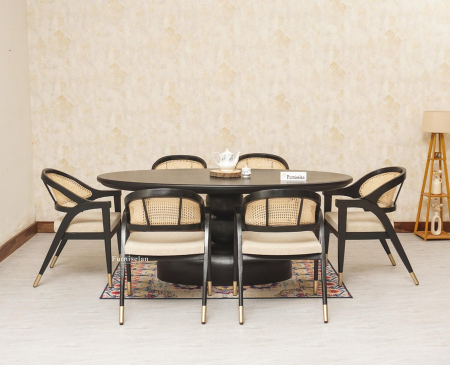Telford Wooden Oval Dining Table Six Seater with Six Chairs Furniselan Black Finish