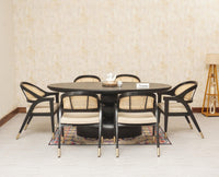 Telford Wooden Oval Dining Table Six Seater with Six Chairs Furniselan Black Finish