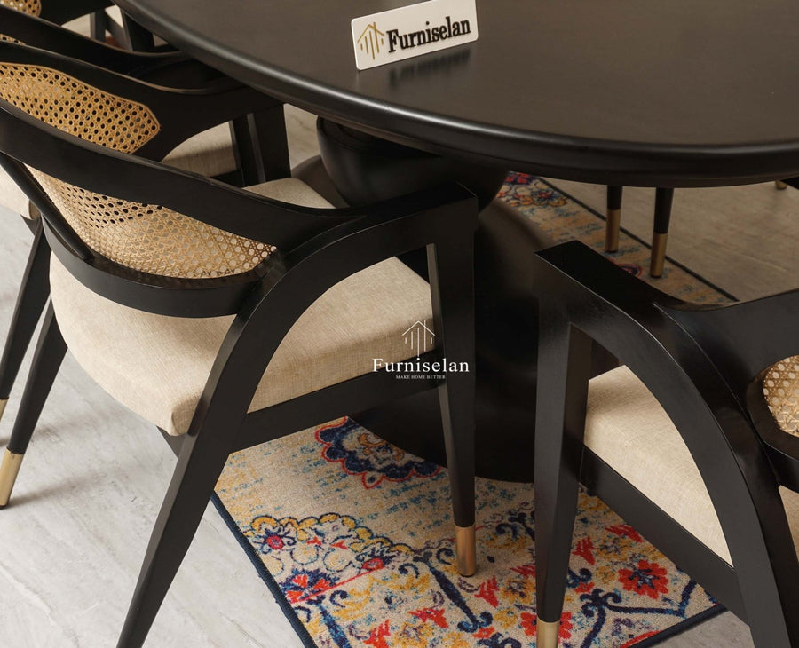 Telford Wooden Oval Dining Table Six Seater with Six Chairs Furniselan Black Finish