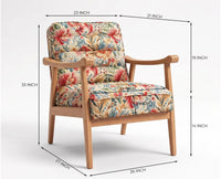 Levon Rubber Wood Arm Chair with Cotton Fabric - Cream / Multicolor Floral Print