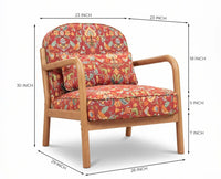 Harper Rubber Wood Arm Chair with Cotton Fabric - Rust Red / Multicolor Floral Print