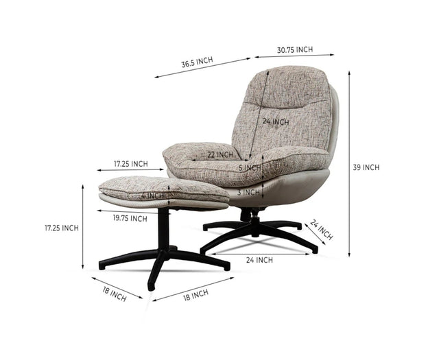 The Haven Set Cotton Chair with Ottoman - Dining Chair - Furniselan-Brown