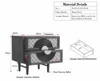 The Regal Solid Wood Rattan Bedside Table Two Drawer Furniselan Brown Finish