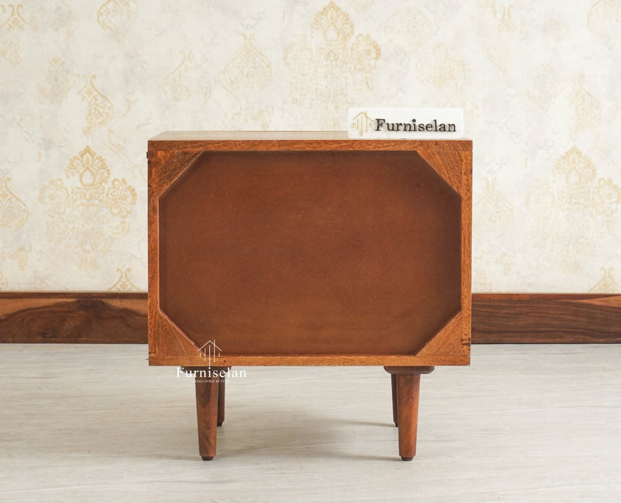 The Regal Solid Wood Rattan Bedside Table Two Drawer Furniselan Brown Finish