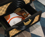 The Regal Solid Wood Rattan Bedside Table Two Drawer Furniselan Black Finish