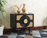 The Regal Solid Wood Rattan Bedside Table Two Drawer Furniselan Black Finish