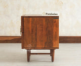 The Regal Solid Wood Rattan Bedside Table Two Drawer Furniselan Brown Finish