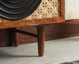 The Regal Solid Wood Rattan Bedside Table Two Drawer Furniselan Brown Finish