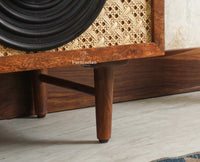 The Regal Solid Wood Rattan Bedside Table Two Drawer Furniselan Brown Finish