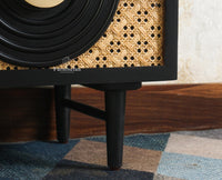 The Regal Solid Wood Rattan Bedside Table Two Drawer Furniselan Black Finish