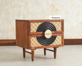 The Regal Solid Wood Rattan Bedside Table Two Drawer Furniselan Brown Finish
