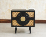 The Regal Solid Wood Rattan Bedside Table Two Drawer Furniselan Black Finish