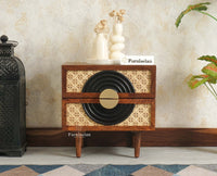 The Regal Solid Wood Rattan Bedside Table Two Drawer Furniselan Brown Finish