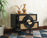The Regal Solid Wood Rattan Bedside Table Two Drawer Furniselan Black Finish