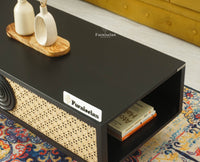 The Regal Solid Wood Rattan Coffee Table Furniselan Black Finish